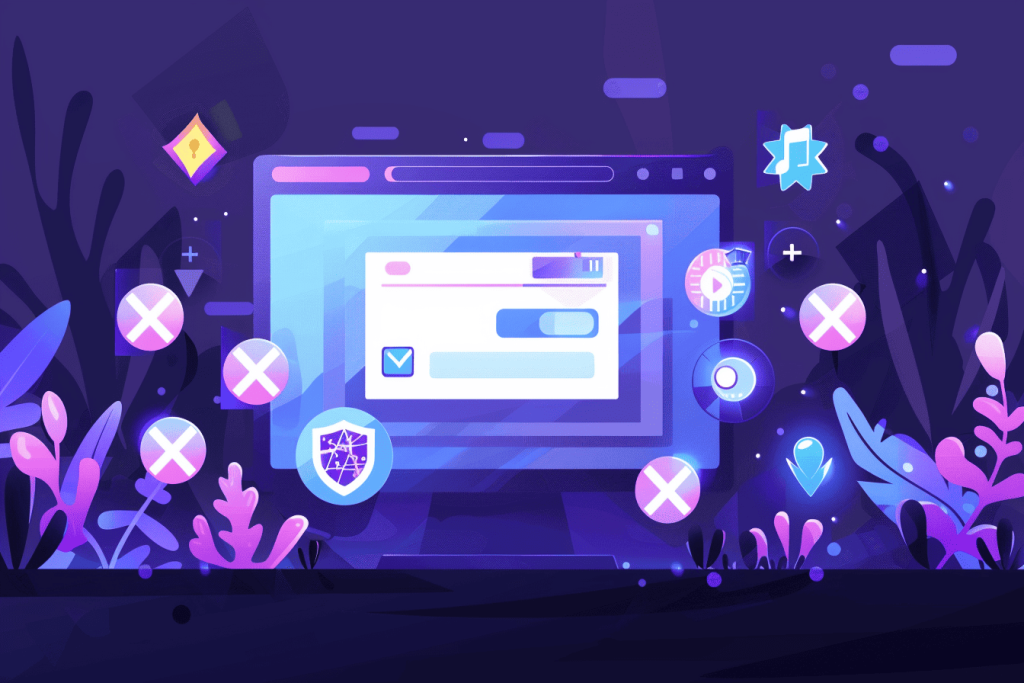 Privacy-focused web browser interface showing security shield blocking trackers and deleting cookies to maintain online anonymity